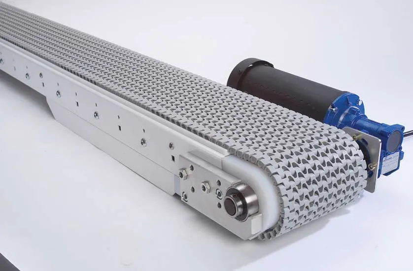 Modular Plastic Belt conveyor with its gearmotor drive